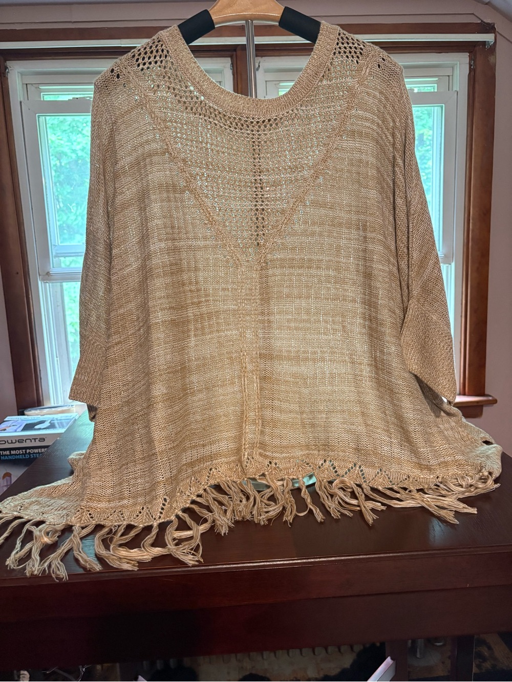 Effortless Layer: Natural Tassel Knit Poncho Top